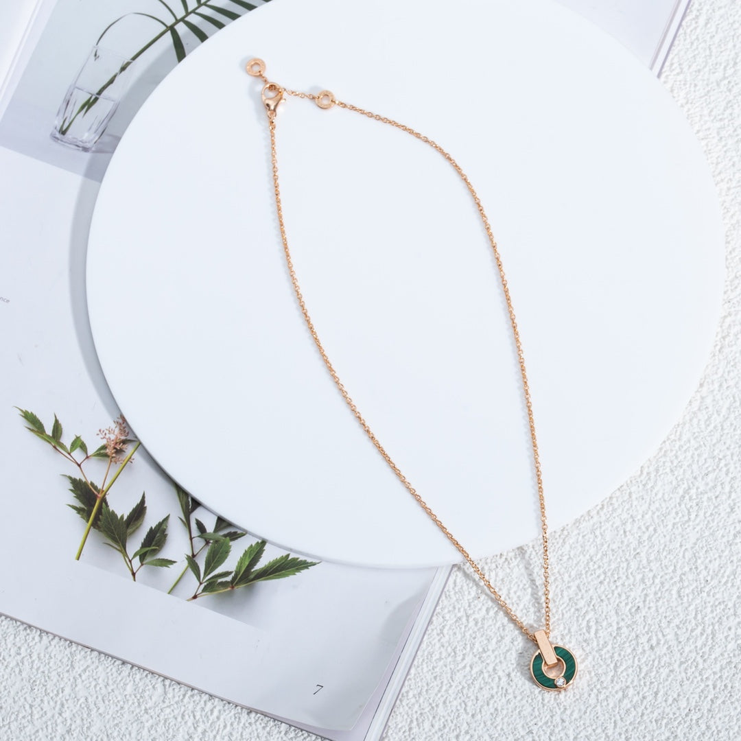 [OLIVIA]GARI NECKLACE PINK GOLD MALACHITE