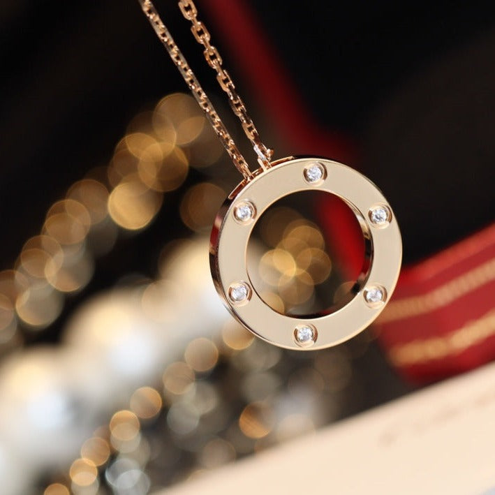 [Olivia Jewelry]LOVE NECKLACE 16MM 6 DIAMONDS PINK GOLD