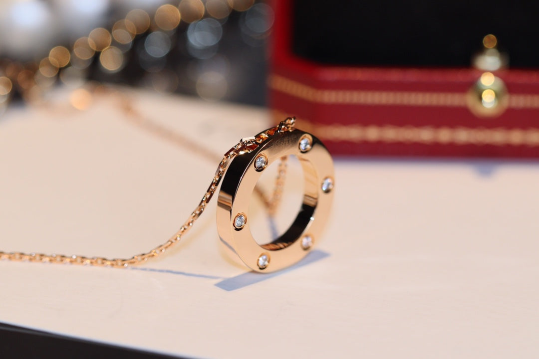 [Olivia Jewelry]LOVE NECKLACE 16MM 6 DIAMONDS PINK GOLD