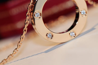 [Olivia Jewelry]LOVE NECKLACE 16MM 6 DIAMONDS PINK GOLD