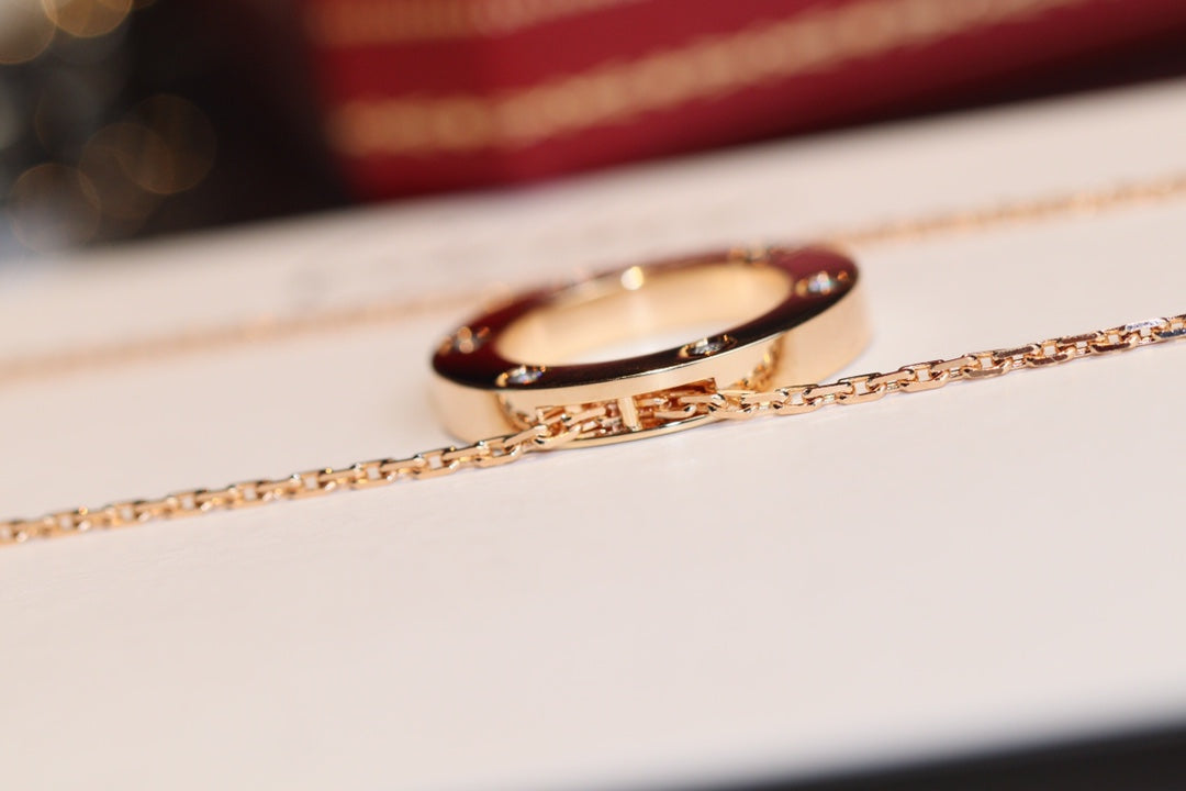 [Olivia Jewelry]LOVE NECKLACE 16MM 6 DIAMONDS PINK GOLD