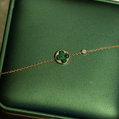 [Olivia Jewelry]SUN MALACHITE 1 DIAMOND PINK GOLD BRACELET