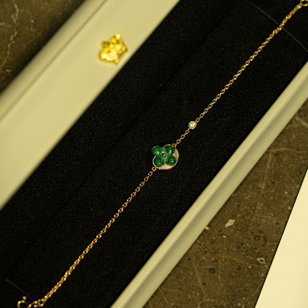 [Olivia Jewelry]SUN MALACHITE 1 DIAMOND PINK GOLD BRACELET