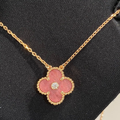 [Olivia Jewelry]CLOVER 15MM DIAMOND RHODONITE NECKLACE
