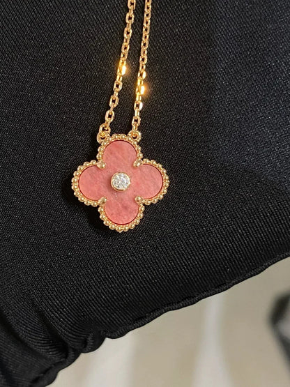 [Olivia Jewelry]CLOVER 15MM DIAMOND RHODONITE NECKLACE