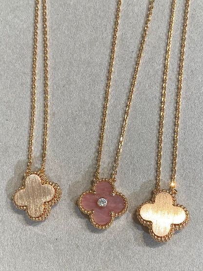 [Olivia Jewelry]CLOVER 15MM DIAMOND RHODONITE NECKLACE