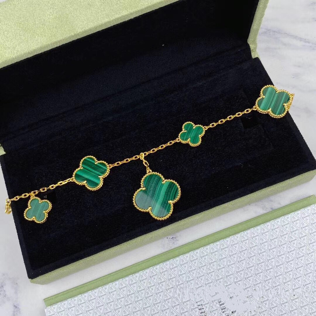 [Olivia Jewelry]MAGIC CLOVER MALACHITE GOLD BRACELET 5 MOTIFS