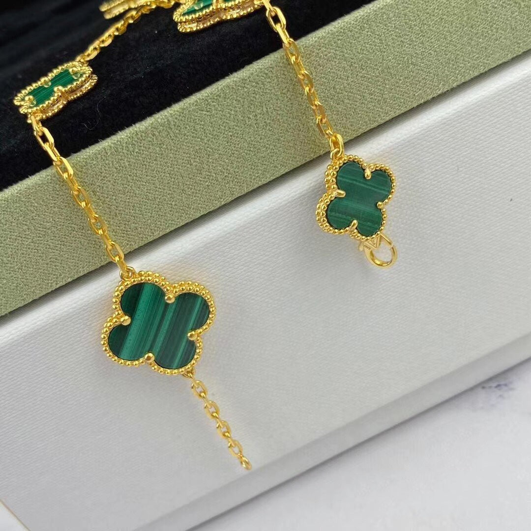 [Olivia Jewelry]MAGIC CLOVER MALACHITE GOLD BRACELET 5 MOTIFS