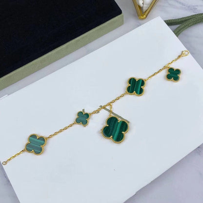 [Olivia Jewelry]MAGIC CLOVER MALACHITE GOLD BRACELET 5 MOTIFS