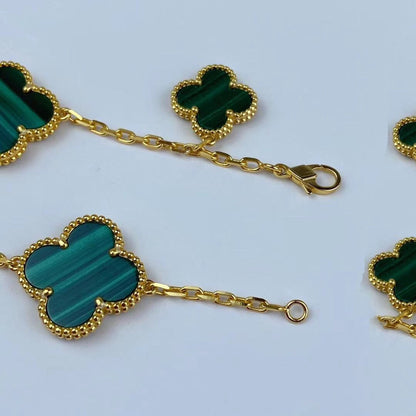 [Olivia Jewelry]MAGIC CLOVER MALACHITE GOLD BRACELET 5 MOTIFS