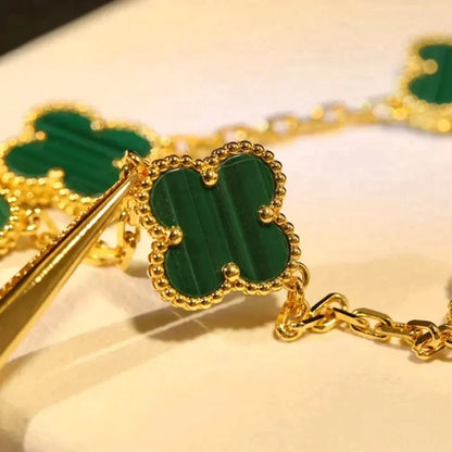 [Olivia JW]CLOVER 5 MOTIFS MALACHITE BRACELET