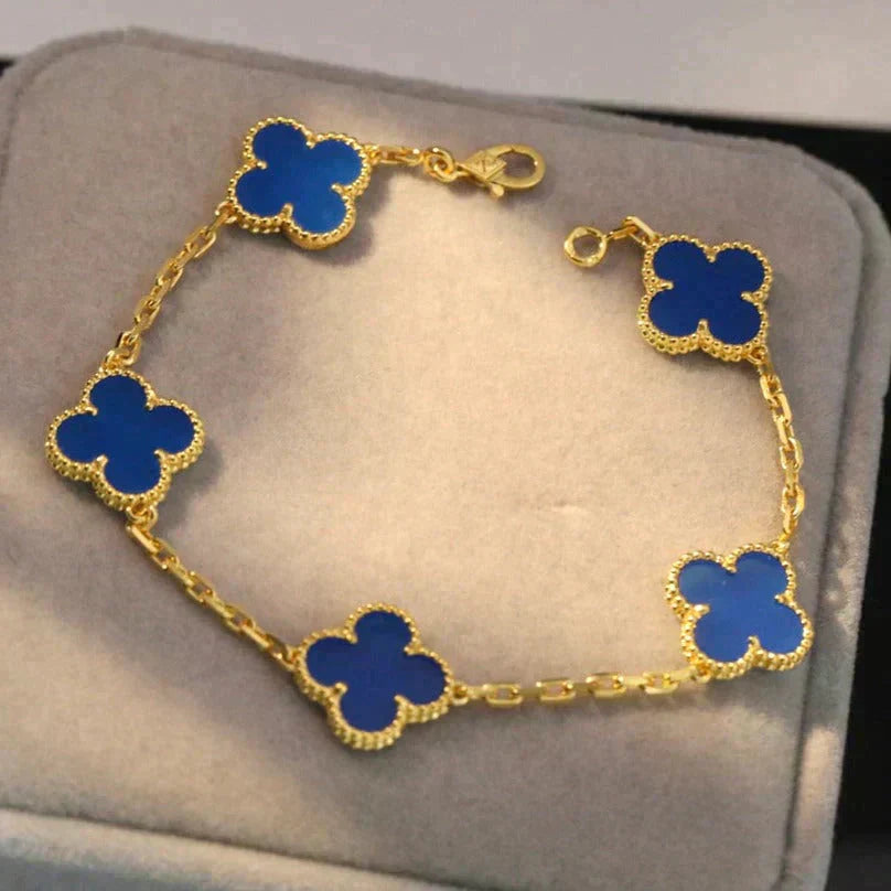 [Olivia JW]CLOVER 5 MOTIFS BLUE AGATE BRACELET