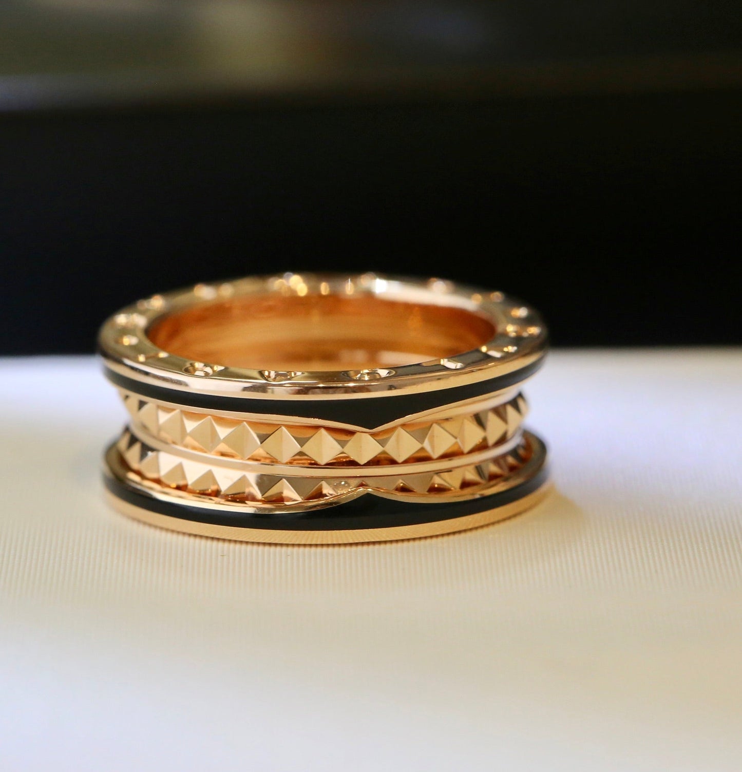 [Olivia Jewelry]ZERO 1 PINK GOLD BLACK CERAMIC RING