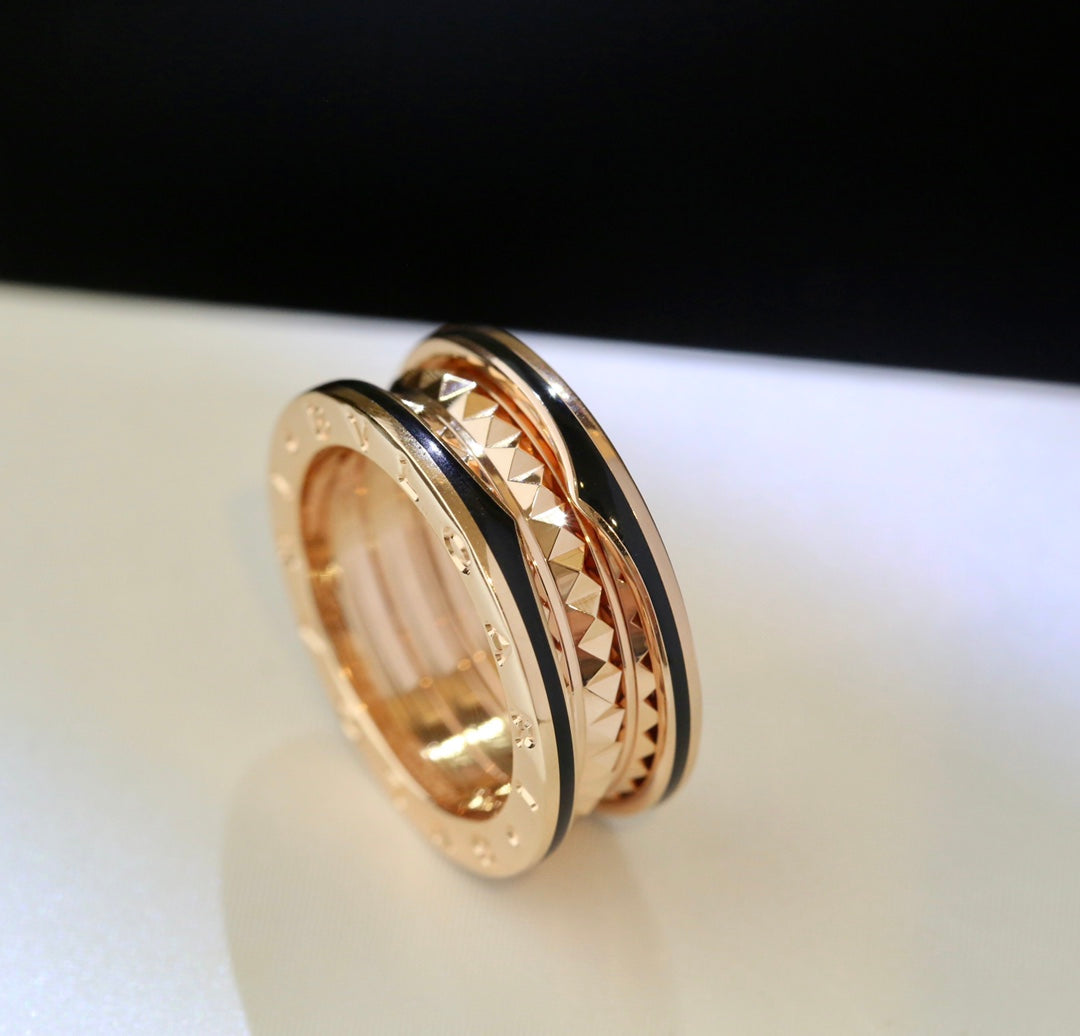 [Olivia Jewelry]ZERO 1 PINK GOLD BLACK CERAMIC RING