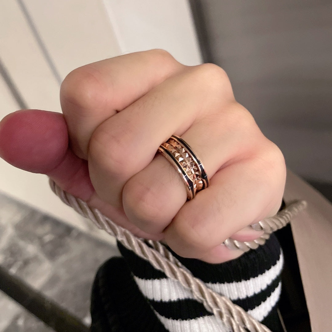 [Olivia Jewelry]ZERO 1 PINK GOLD BLACK CERAMIC RING