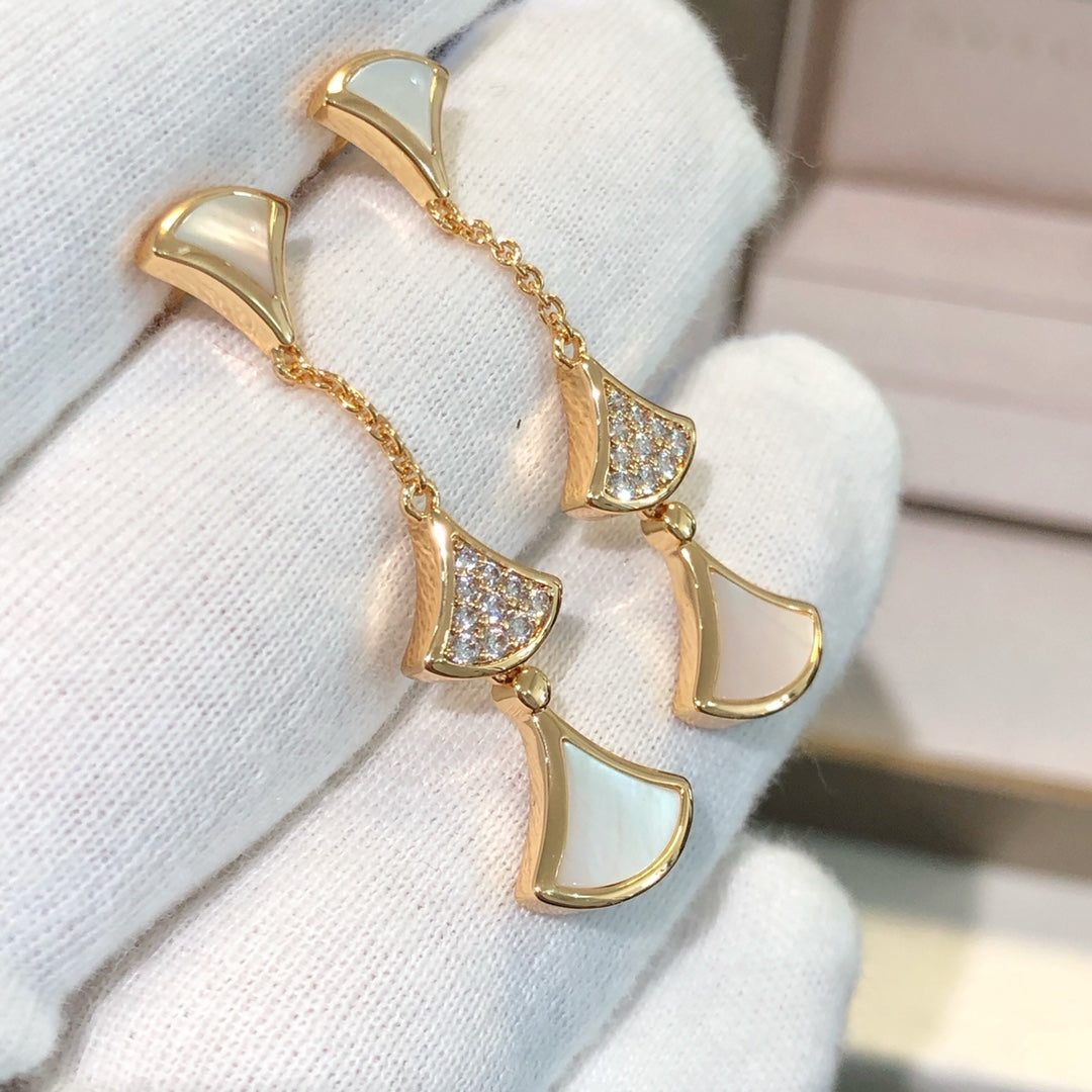 [OLIVIA]DREAM EARRINGS 3 MOTIFS DIAMOND MOP PINK GOLD