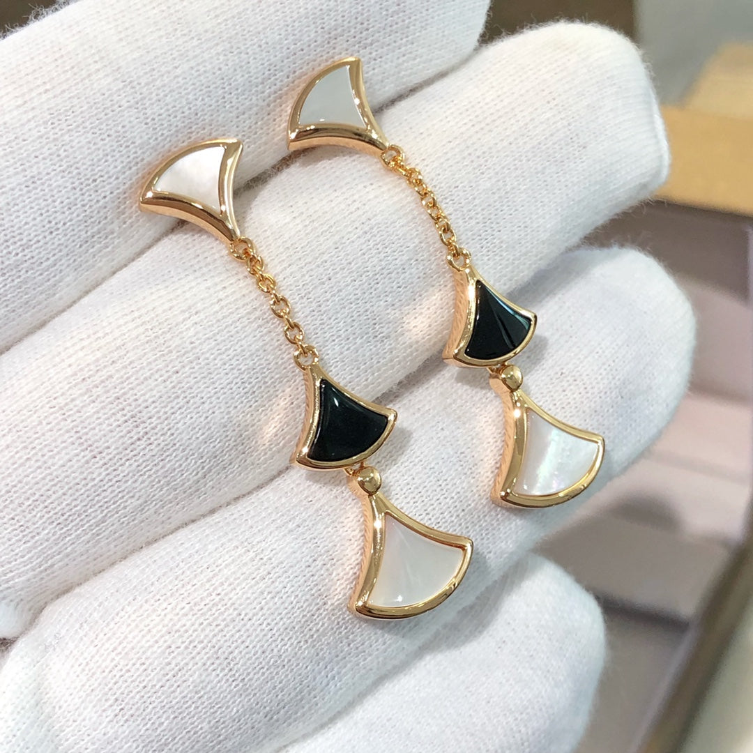 [Elitejewels]ドリームイヤリング 3モチーフ オニキス モップ ピンクゴールド