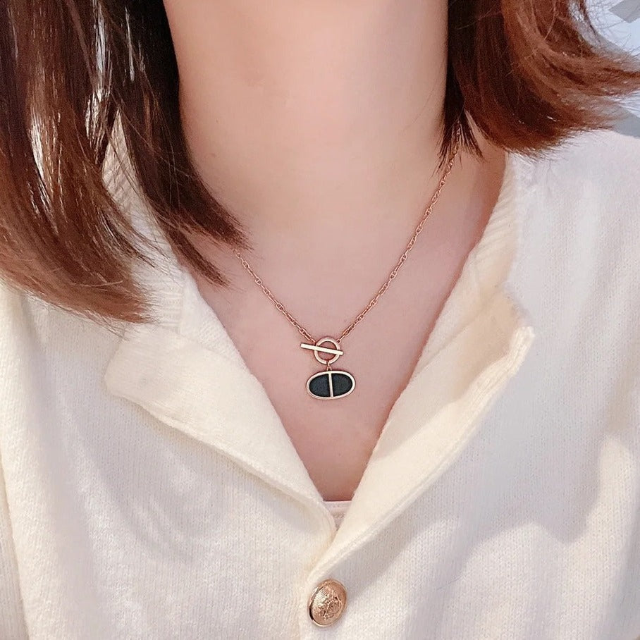 [Olivia Jewelry]CHAINE VERSO BLACK CERAMIC NECKLACE