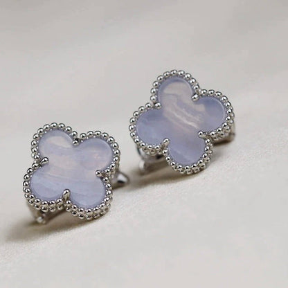 [Olivia Jewelry]CLOVER MEDIUM 1 MOTIFS  WHITE MOP EARRINGS SILVER