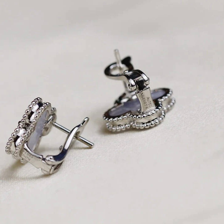 [Olivia Jewelry]CLOVER MEDIUM 1 MOTIFS  WHITE MOP EARRINGS SILVER