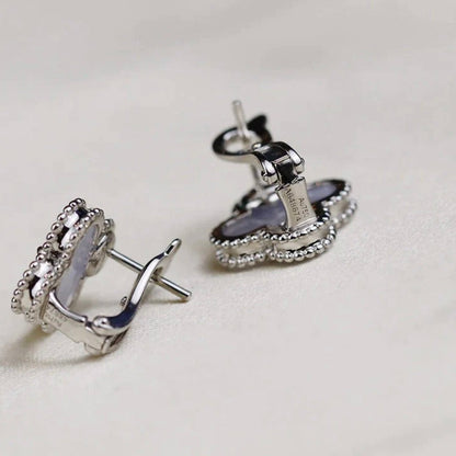 [Olivia Jewelry]CLOVER MEDIUM 1 MOTIFS  WHITE MOP EARRINGS SILVER