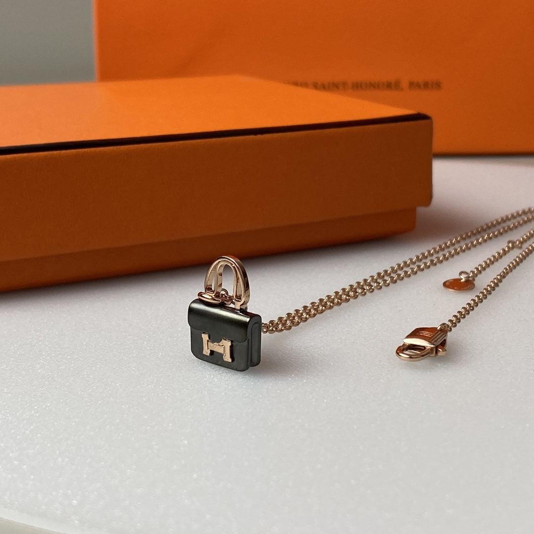 [Olivia Jewelry]CONSTANCE BLACK PEDANT PINK GOLD NECKLACE