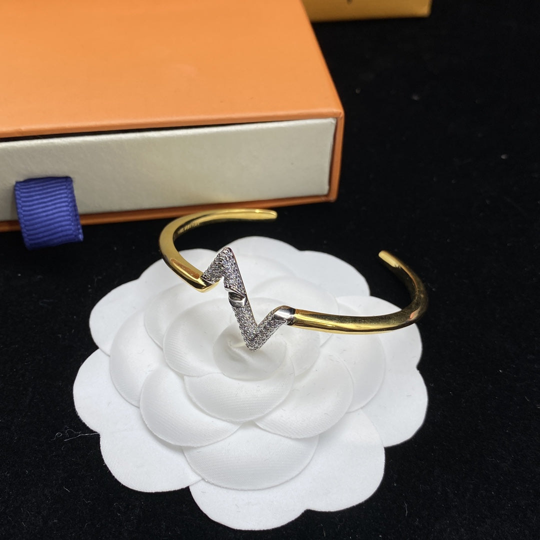 [Olivia Jewelry]VOLTE UPSITE DOWN DIAMOND GOLD OPEN BRACELET