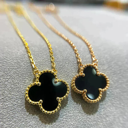 [Olivia Jewelry]CLOVER 15MM BLACK ONYX SINGLE FLOWER NECKLACE