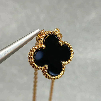 [Olivia Jewelry]CLOVER 15MM BLACK ONYX SINGLE FLOWER NECKLACE