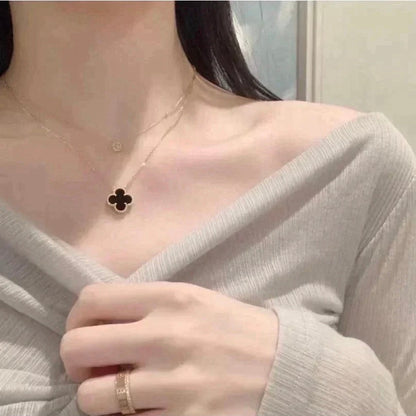 [Olivia Jewelry]CLOVER 15MM BLACK ONYX SINGLE FLOWER NECKLACE