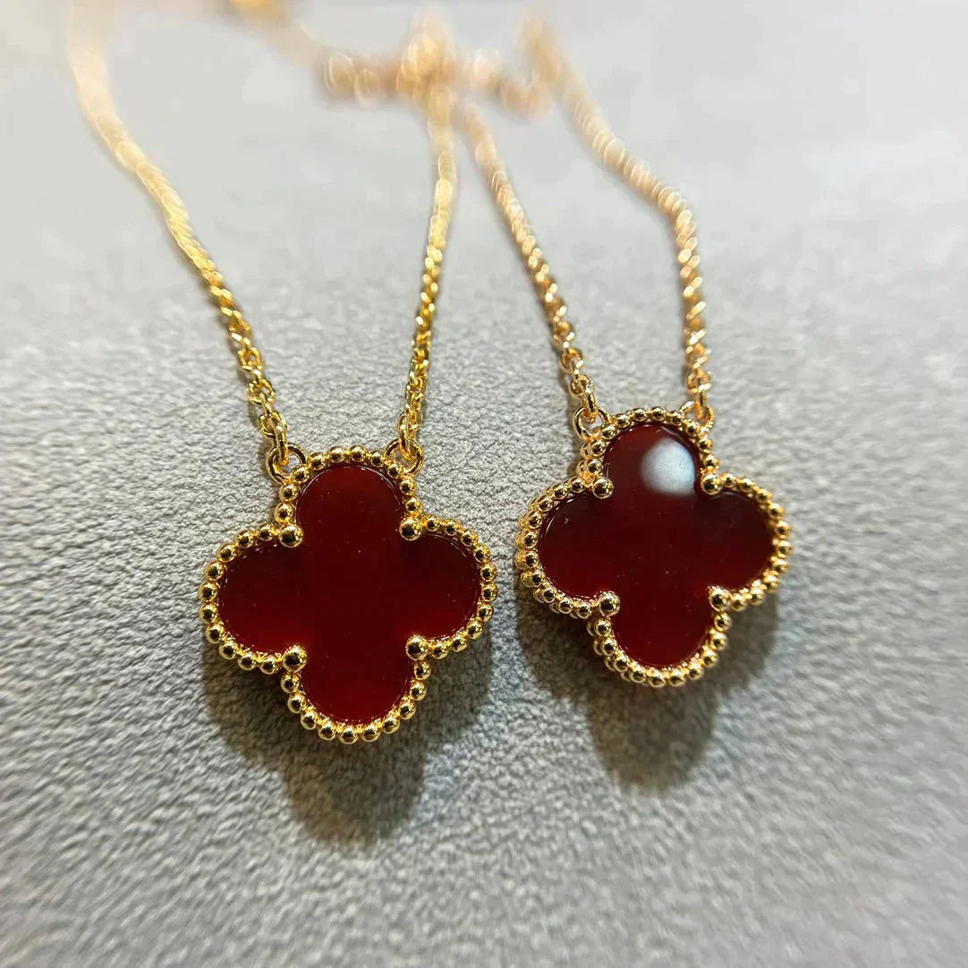 [Olivia Jewelry]CLOVER 15MM CARNELIAN SINGLE FLOWER NECKLACE