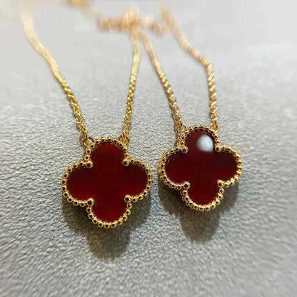 [Olivia Jewelry]CLOVER 15MM CARNELIAN SINGLE FLOWER NECKLACE