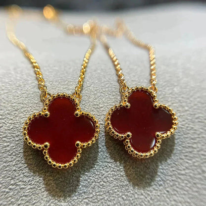 [Olivia Jewelry]CLOVER 15MM CARNELIAN SINGLE FLOWER NECKLACE