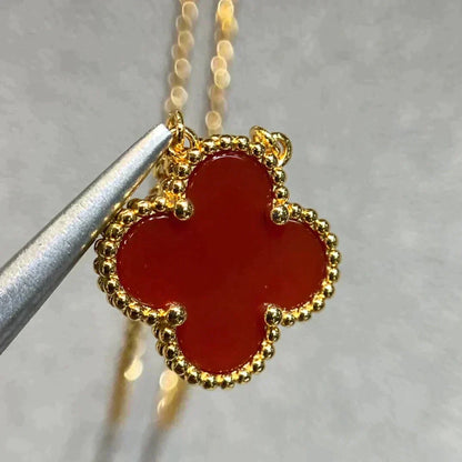 [Olivia Jewelry]CLOVER 15MM CARNELIAN SINGLE FLOWER NECKLACE