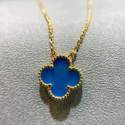 [Olivia Jewelry]CLOVER 15MM BLUE AGATE NECKLACE