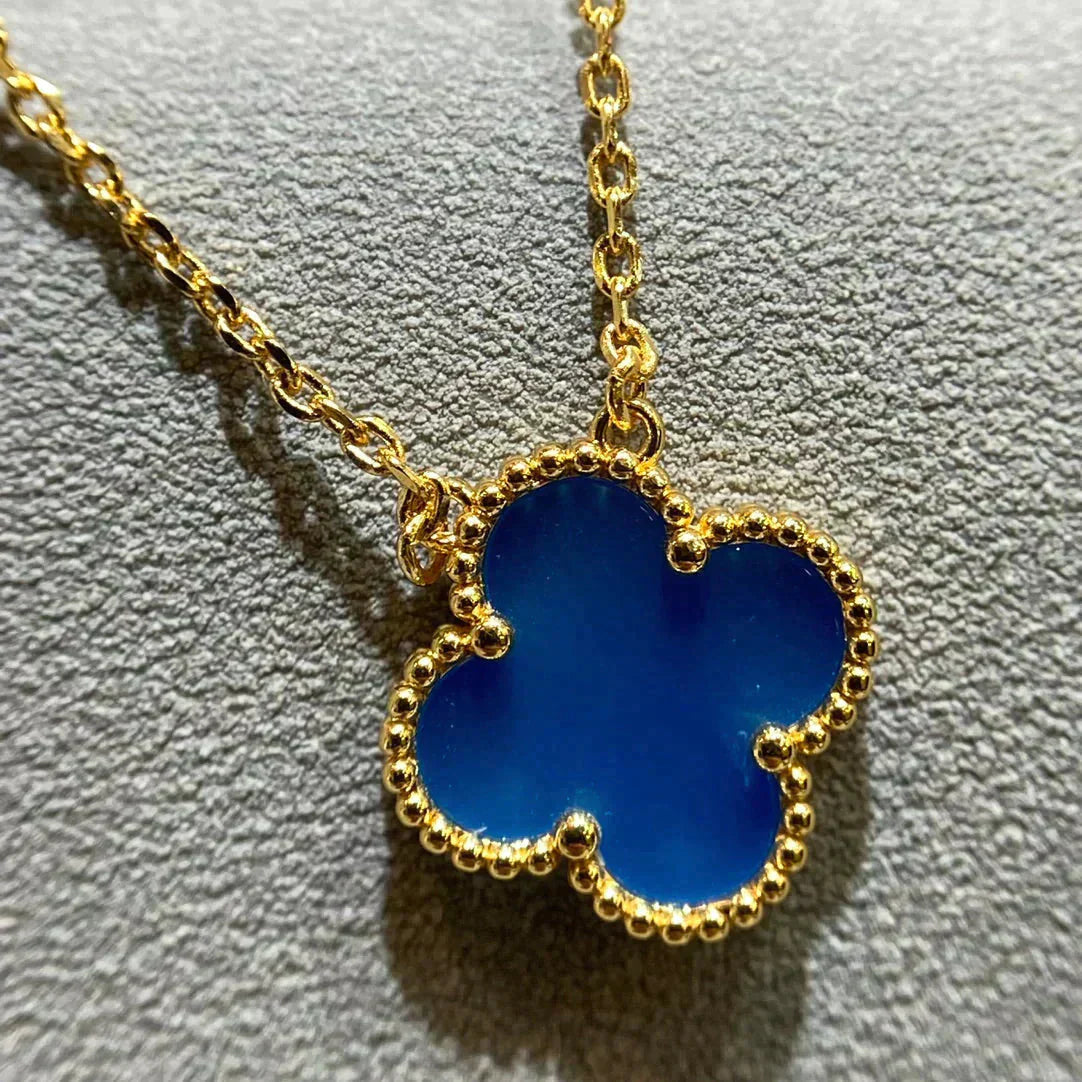[Olivia Jewelry]CLOVER 15MM BLUE AGATE NECKLACE