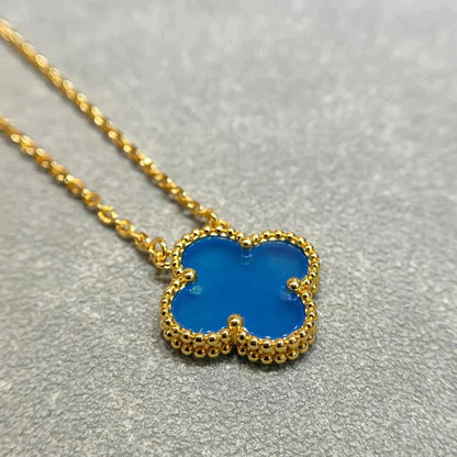 [Olivia Jewelry]CLOVER 15MM BLUE AGATE NECKLACE