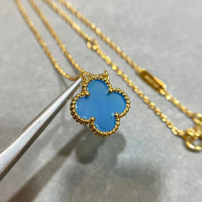 [Olivia Jewelry]CLOVER 15MM BLUE AGATE NECKLACE