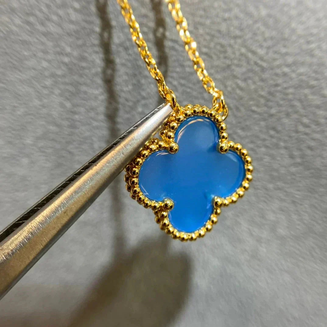 [Olivia Jewelry]CLOVER 15MM BLUE AGATE NECKLACE