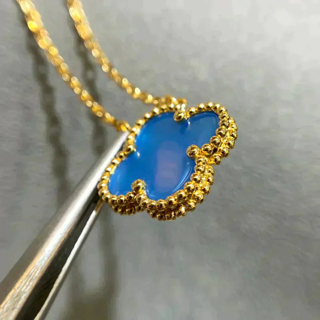 [Olivia Jewelry]CLOVER 15MM BLUE AGATE NECKLACE