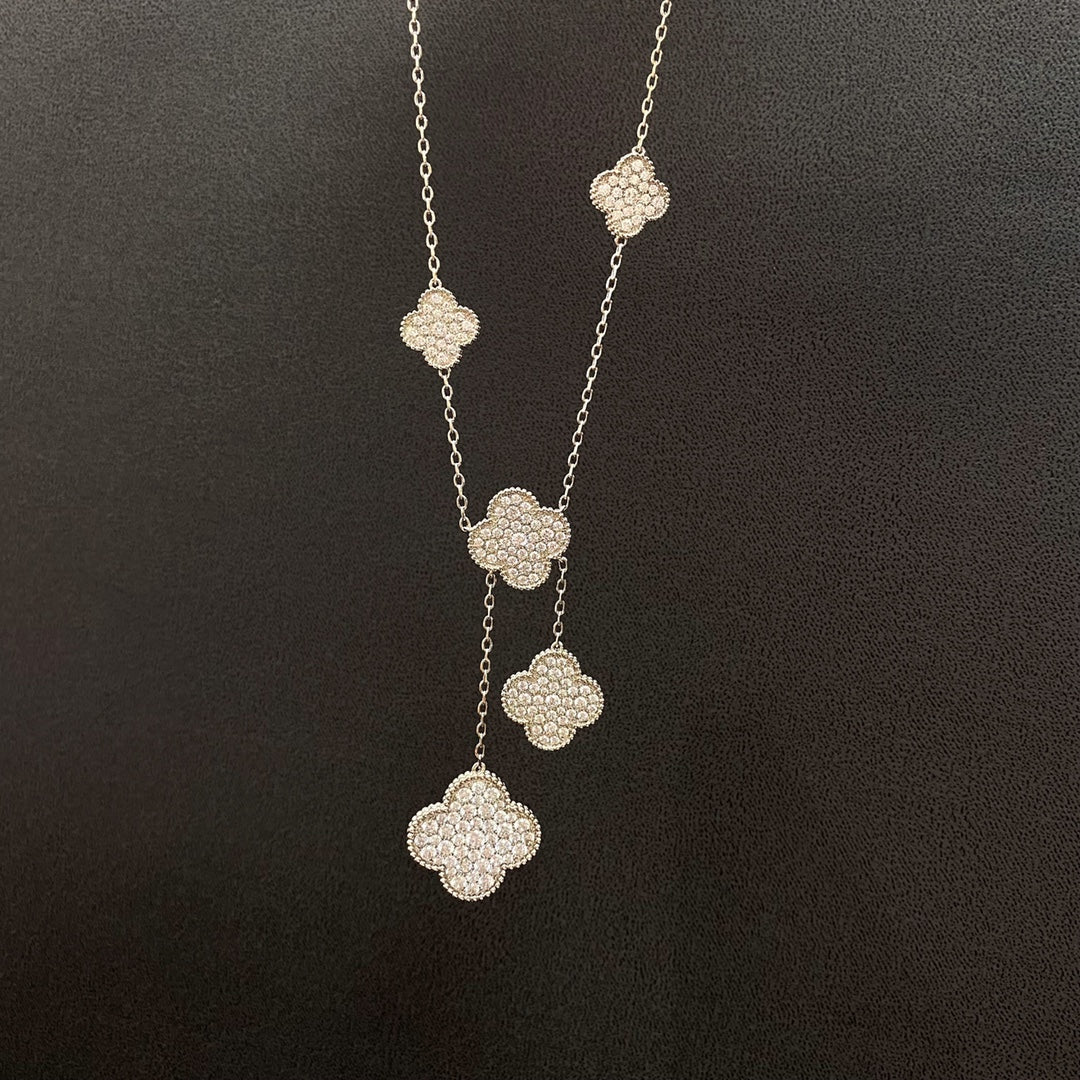 [Olivia Jewelry]CLOVER 5 MOTIFS SILVER DIAMONDS NECKLACE