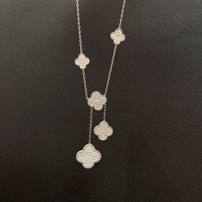 [Olivia Jewelry]CLOVER 5 MOTIFS SILVER DIAMONDS NECKLACE