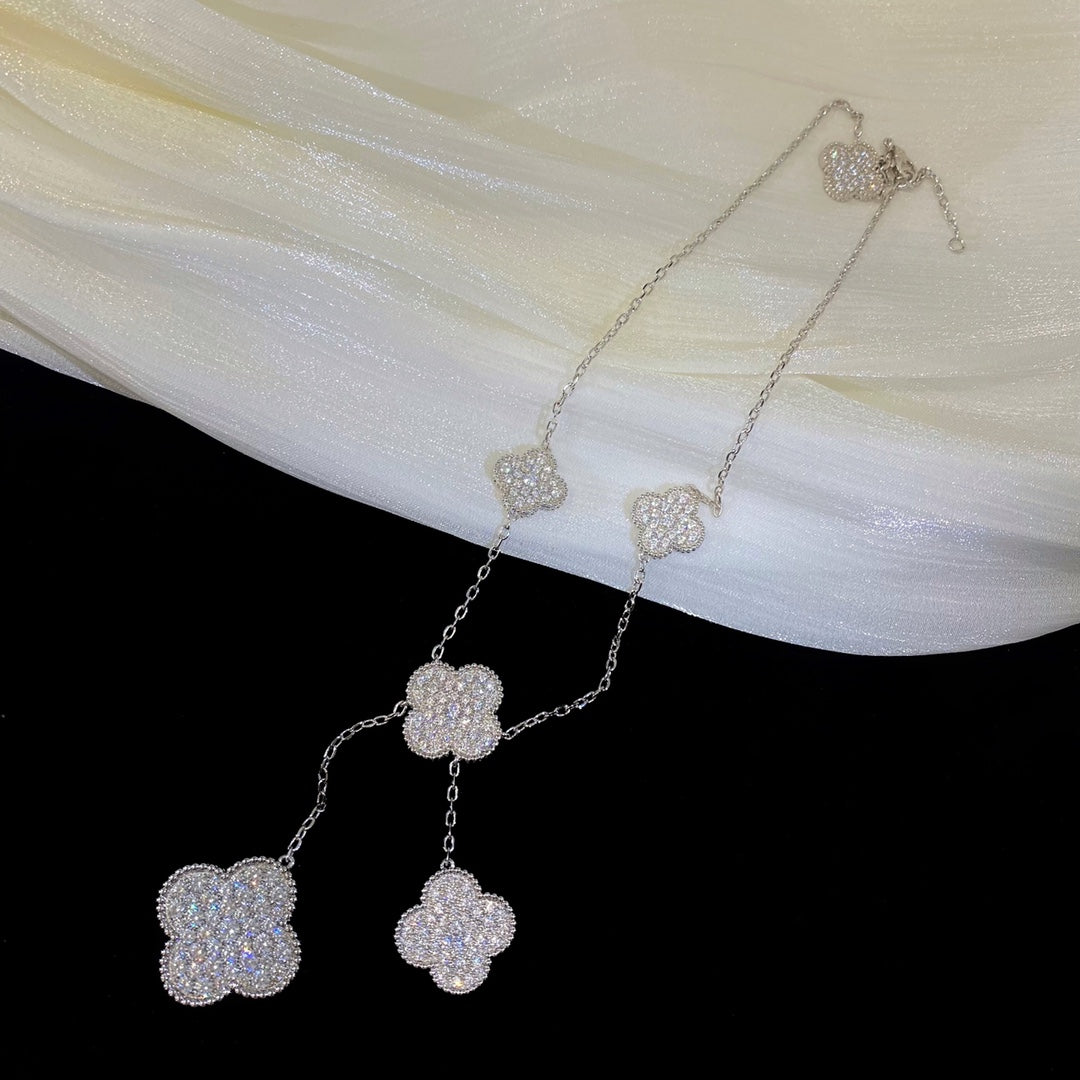 [Olivia Jewelry]CLOVER 5 MOTIFS SILVER DIAMONDS NECKLACE
