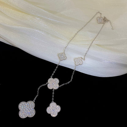 [Olivia Jewelry]CLOVER 5 MOTIFS SILVER DIAMONDS NECKLACE