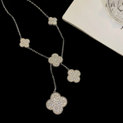 [Olivia Jewelry]CLOVER 5 MOTIFS SILVER DIAMONDS NECKLACE