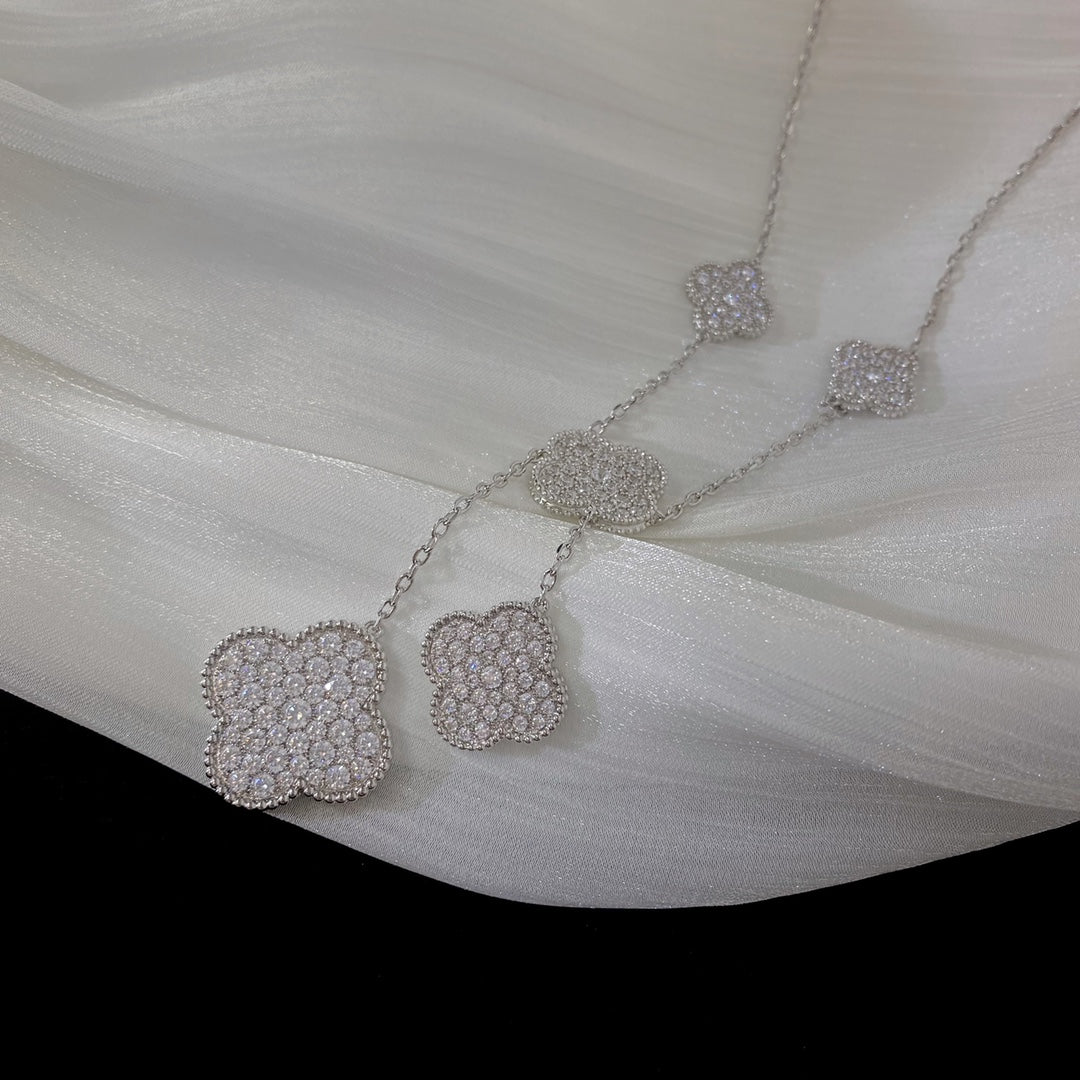[Olivia Jewelry]CLOVER 5 MOTIFS SILVER DIAMONDS NECKLACE