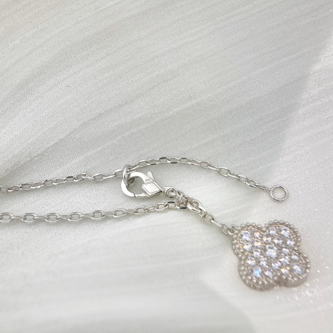 [Olivia Jewelry]CLOVER 5 MOTIFS SILVER DIAMONDS NECKLACE