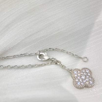 [Olivia Jewelry]CLOVER 5 MOTIFS SILVER DIAMONDS NECKLACE