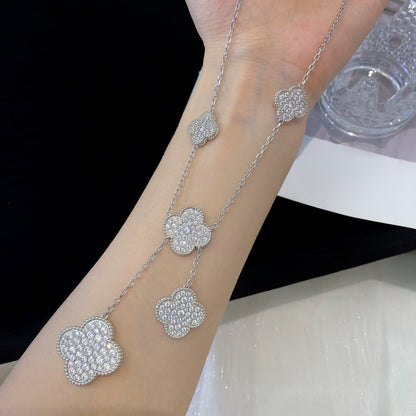 [Olivia Jewelry]CLOVER 5 MOTIFS SILVER DIAMONDS NECKLACE