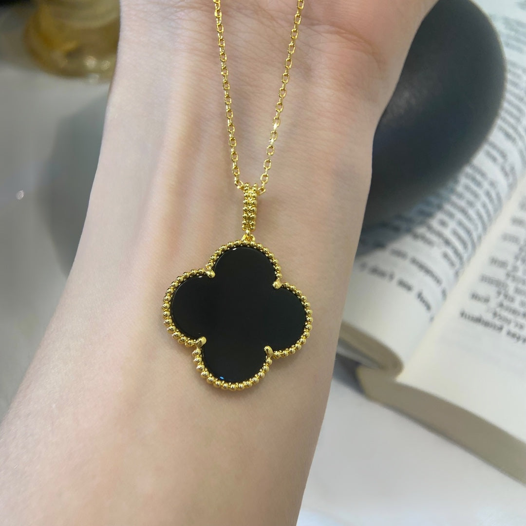 [Olivia Jewelry]CLOVER 25MM NECKLACE GOLD ONYX